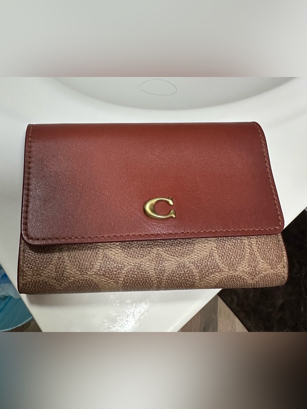 Coach Signature Canvas Wallet in Brown with Red Interior